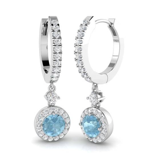 1.20ct SI2/G Round cut Aquamarine Gemstone Earrings in 18k White Gold