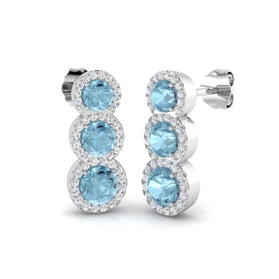 1.60ct SI2/G Round cut Aquamarine Gemstone Earrings in 18k White Gold