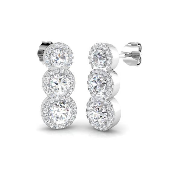 1.65ct SI2/G Round cut Diamond Drop Earrings in 18k White Gold