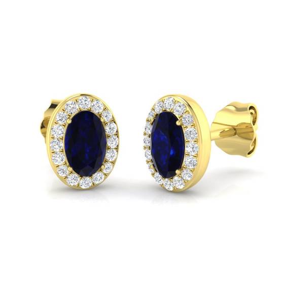 0.88ct SI2/G Oval cut Blue Sapphire Gemstone Earrings in 18k Yellow Gold