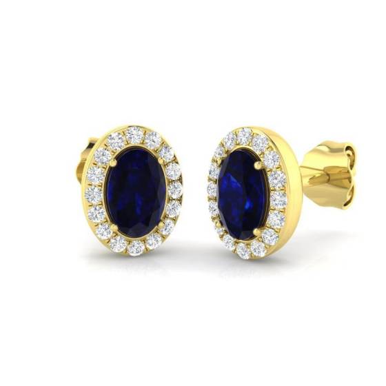 1.38ct SI2/G Oval cut Blue Sapphire Gemstone Earrings in 18k Yellow Gold