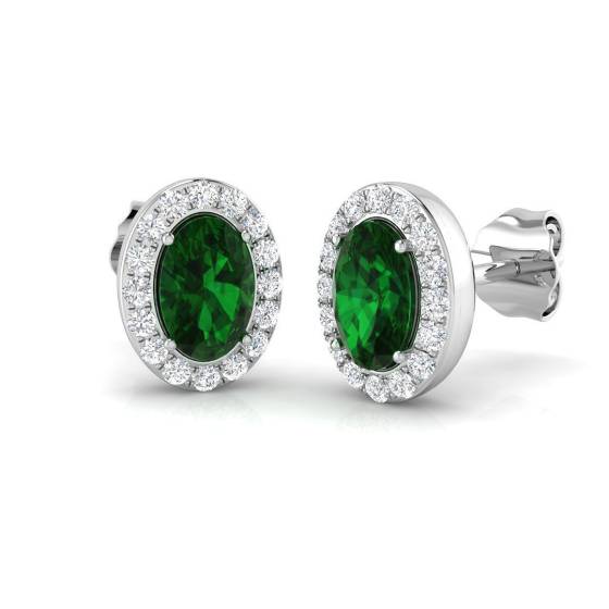 0.89ct SI2/G Oval cut Emerald Gemstone Earrings in 18k White Gold