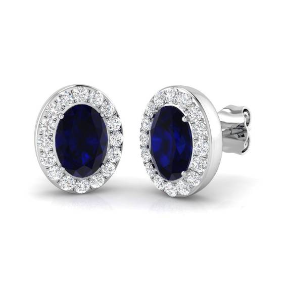 2.36ct SI2/G Oval cut Blue Sapphire Gemstone Earrings in 18k White Gold