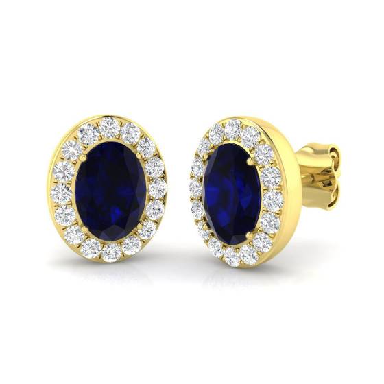 2.36ct SI2/G Oval cut Blue Sapphire Gemstone Earrings in 18k Yellow Gold