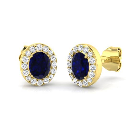 0.92ct SI2/G Oval cut Blue Sapphire Gemstone Earrings in 18k Yellow Gold