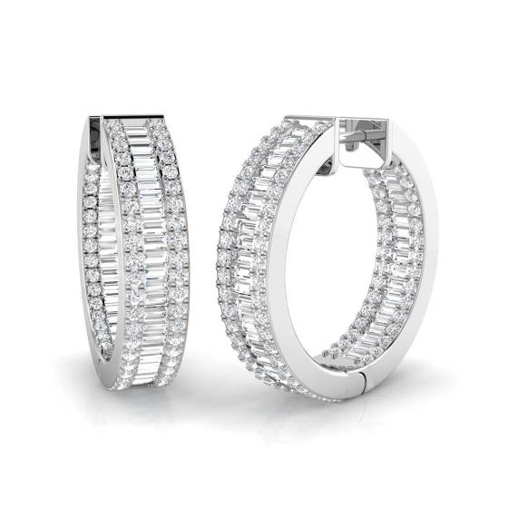 2.53ct SI2/G Baguette cut Diamond Hoop Earrings in 18k White Gold