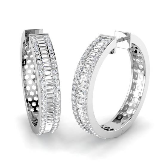 2.47ct SI2/G Baguette cut Diamond Hoop Earrings in 18k White Gold