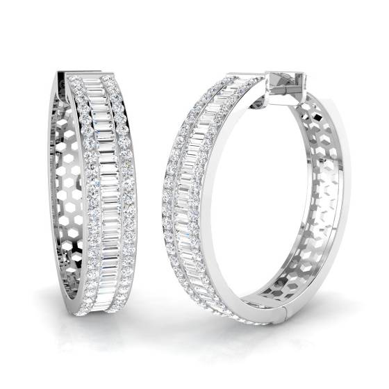 2.33ct SI2/G Baguette cut Diamond Hoop Earrings in 18k White Gold