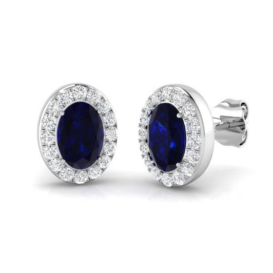 2.00ct SI2/G Oval cut Blue Sapphire Gemstone Earrings in 18k White Gold