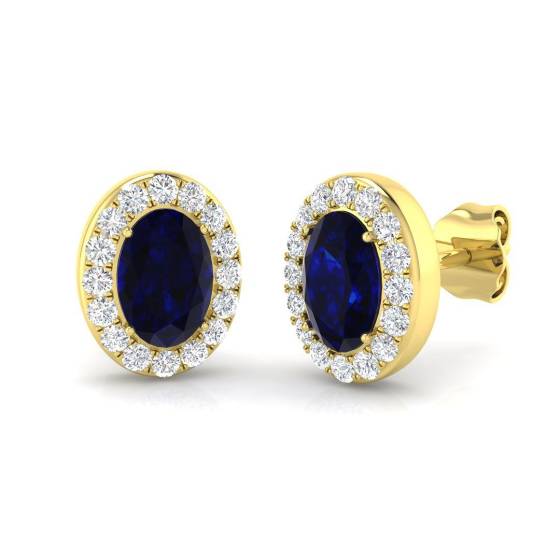 2.00ct SI2/G Oval cut Blue Sapphire Gemstone Earrings in 18k Yellow Gold