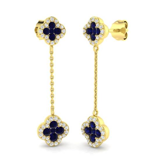 0.96ct SI2/G Round cut Blue Sapphire Gemstone Earrings in 18k Yellow Gold