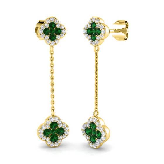 0.75ct SI2/G Round cut Green Emerald Gemstone Earrings in 18k Yellow Gold