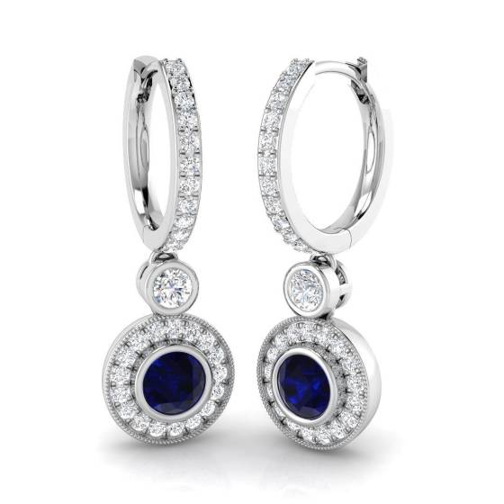 1.50ct SI2/G Round cut Blue Sapphire Gemstone Earrings in 18k White Gold