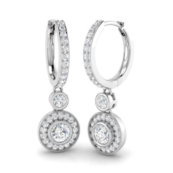 1.02ct SI2/G Round cut Diamond Drop Earrings in 18k White Gold