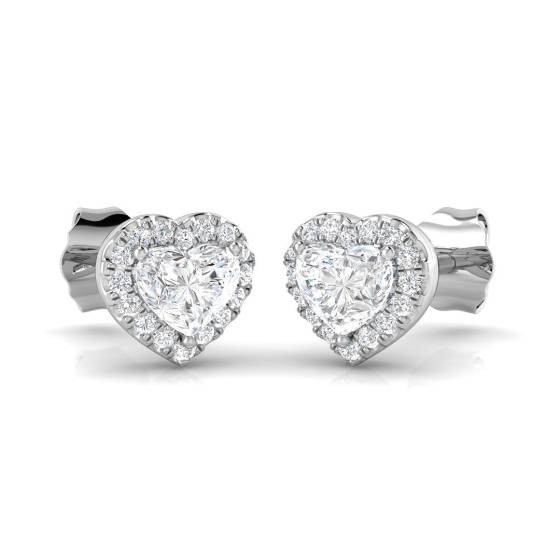 0.69ct SI2/G Heart cut Diamond Halo Earrings in 18k White Gold