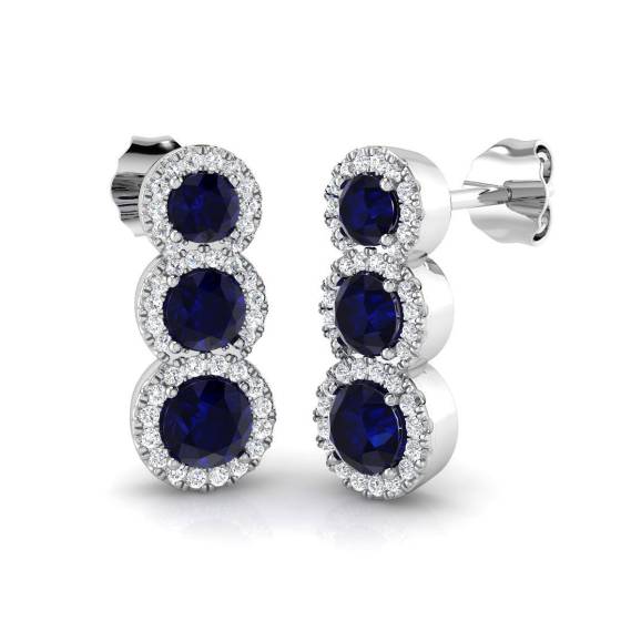 1.67ct SI2/G Round cut Blue Sapphire Gemstone Earrings in 18k White Gold