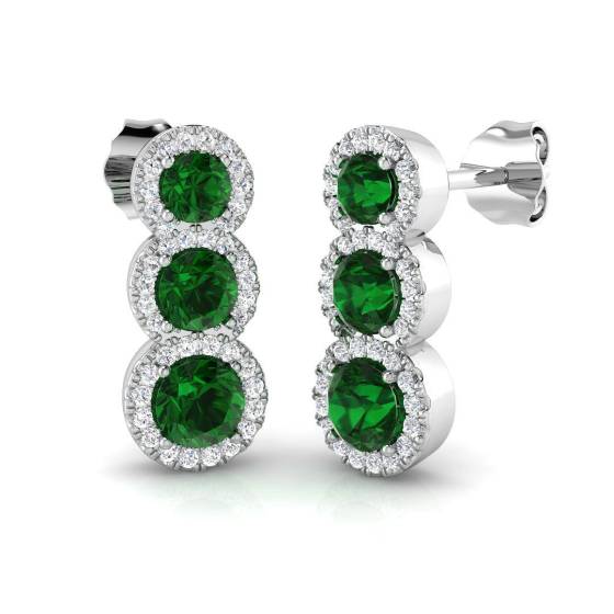 1.33ct SI2/G Round cut Green Emerald Gemstone Earrings in 18k White Gold