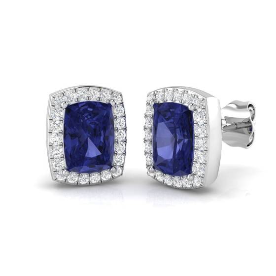 2.00ct SI2/G Cushion cut Tanzanite Gemstone Earrings in 18k White Gold