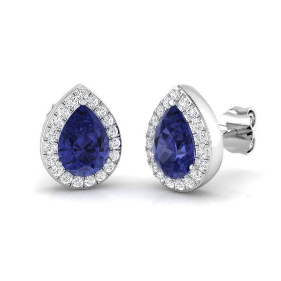 1.45ct SI2/G Pear cut Tanzanite Gemstone Earrings in 18k White Gold