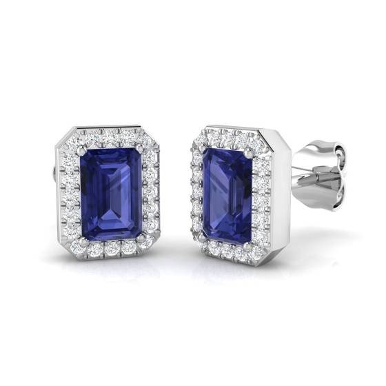 1.25ct SI2/G Emerald cut Tanzanite Gemstone Earrings in 18k White Gold