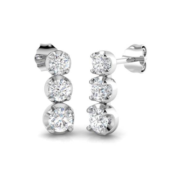 0.80ct SI2/G Round cut Diamond Drop Earrings in 18k White Gold