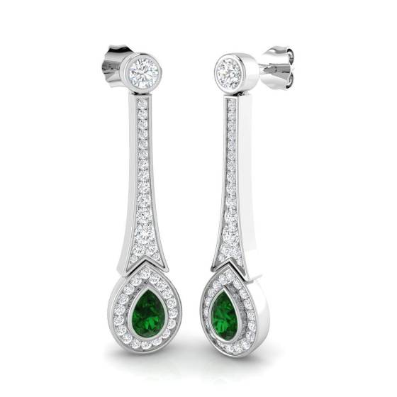 1.47ct SI2/G Pear cut Green Emerald Gemstone Earrings in 18k White Gold