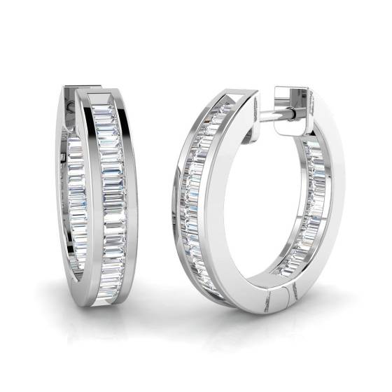 0.57ct SI2/G Baguette cut Diamond Hoop Earrings in 18k White Gold