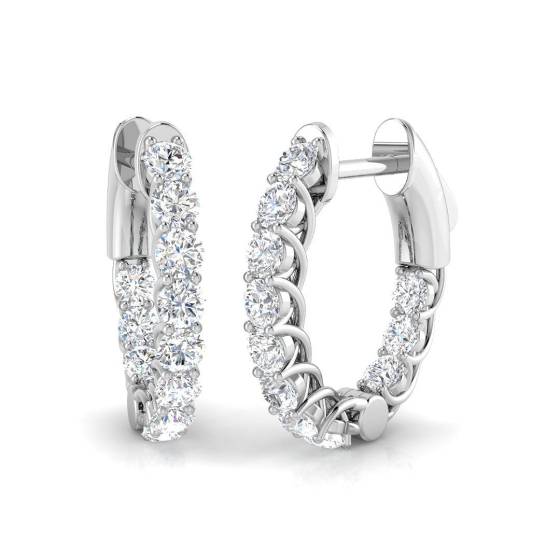 0.99ct SI2/G Round cut Diamond Hoop Earrings in 18k White Gold