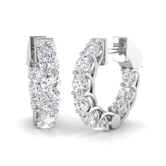 2.55ct SI2/G Round cut Diamond Hoop Earrings in 18k White Gold