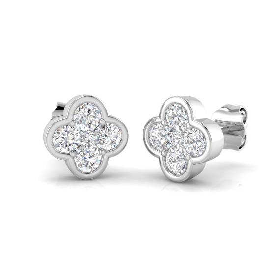 0.86ct SI2/G Round cut Diamond Cluster Earrings in 18k White Gold