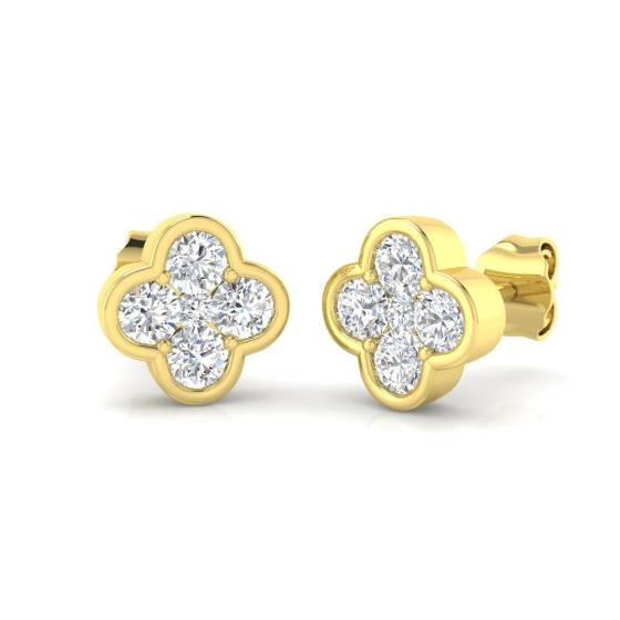 0.86ct SI2/G Round cut Diamond Cluster Earrings in 18k Yellow Gold