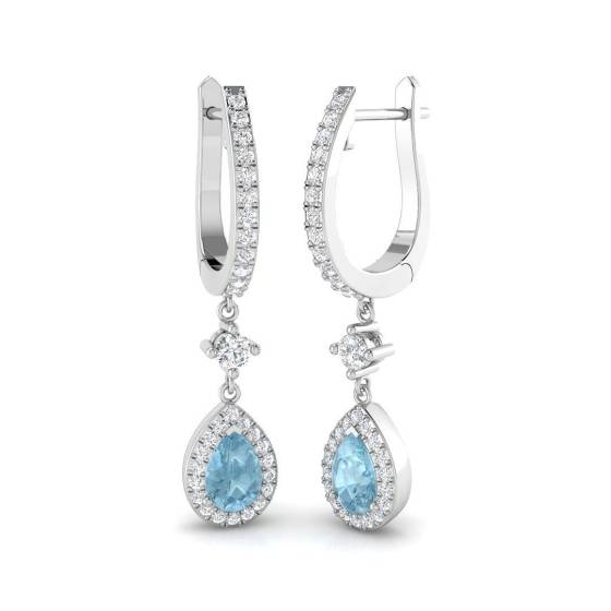 1.01ct SI2/G Pear cut Aquamarine Gemstone Earrings in 18k White Gold