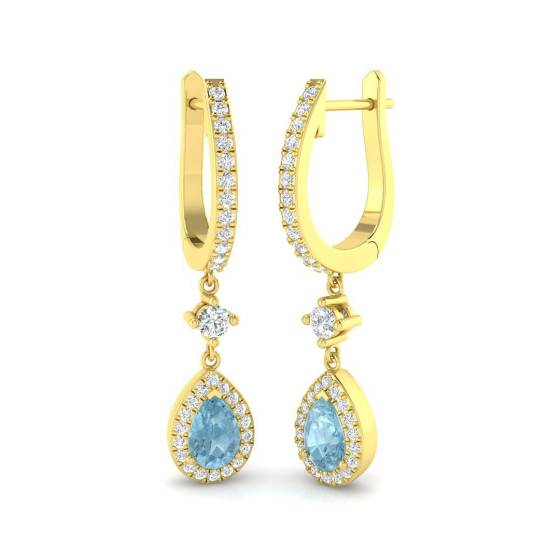 1.01ct SI2/G Pear cut Aquamarine Gemstone Earrings in 18k Yellow Gold