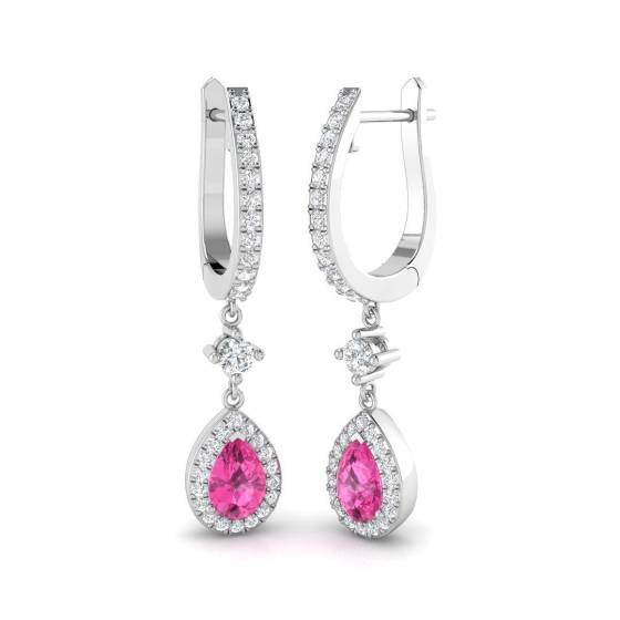 1.41ct SI2/G Pear cut Pink Sapphire Gemstone Earrings in 18k White Gold