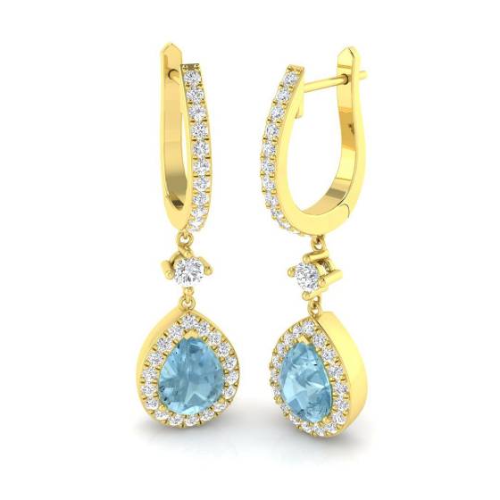 2.33ct SI2/G Pear cut Aquamarine Gemstone Earrings in 18k Yellow Gold