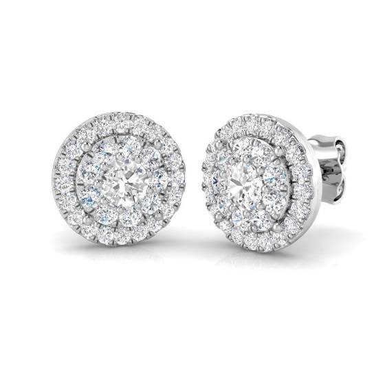 0.78ct SI2/G Round cut Diamond Cluster Earrings in 18k White Gold