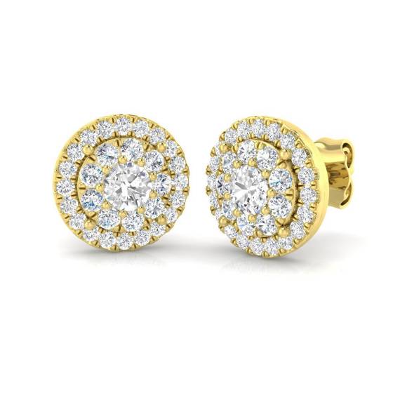 0.78ct SI2/G Round cut Diamond Cluster Earrings in 18k Yellow Gold