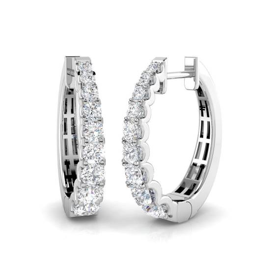 0.85ct SI2/G Round cut Diamond Hoop Earrings in 18k White Gold