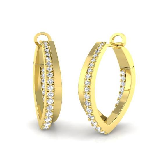 0.69ct SI2/G Round cut Diamond Hoop Earrings in 18k Yellow Gold