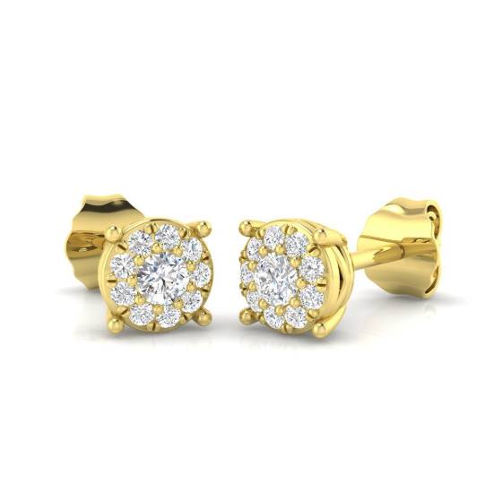 0.22ct SI2/G Round cut Diamond Cluster Earrings in 9k Yellow Gold