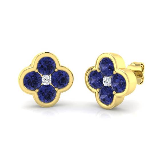 2.15ct SI2/G Round cut Tanzanite Gemstone Earrings in 18k Yellow Gold