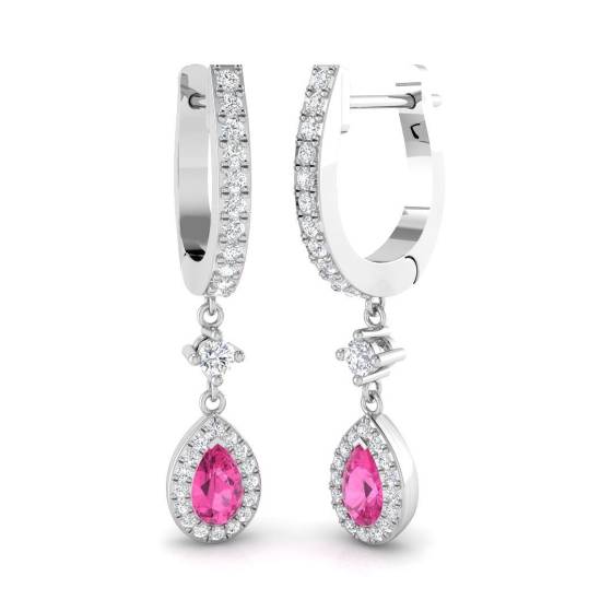 0.85ct SI2/G Pear cut Pink Sapphire Gemstone Earrings in 18k White Gold