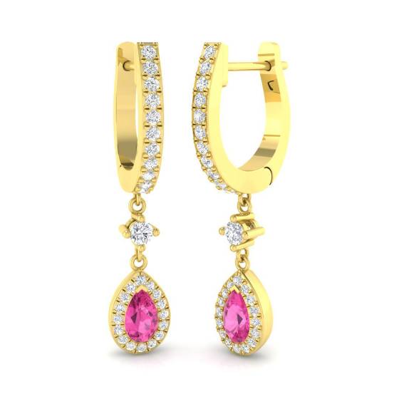 0.96ct SI2/G Pear cut Pink Sapphire Gemstone Earrings in 18k Yellow Gold