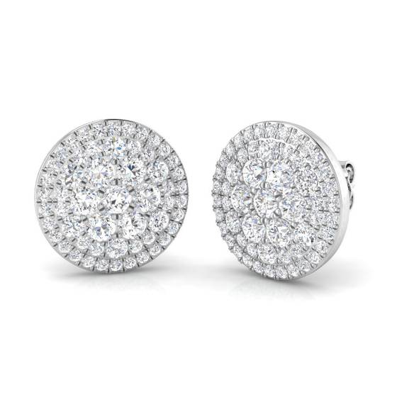 1.85ct SI2/G Round cut Diamond Cluster Earrings in 18k White Gold