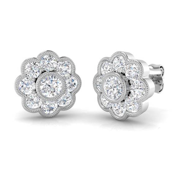 1.57ct I1/G Round cut Diamond Designer Earrings in 9k White Gold