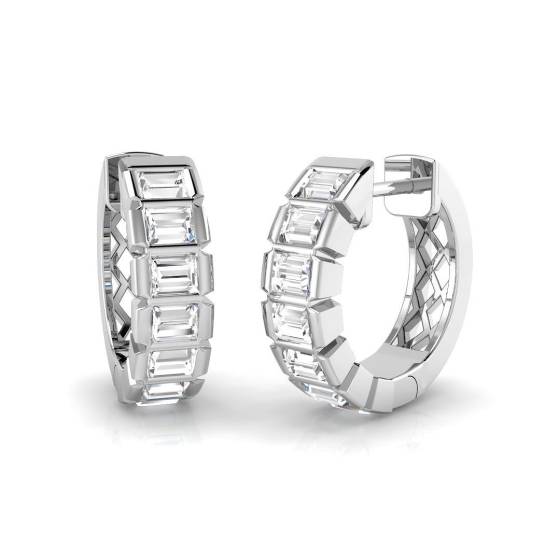 0.74ct SI2/G Baguette cut Diamond Hoop Earrings in 18k White Gold