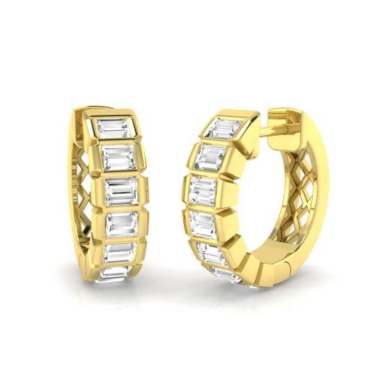 0.74ct SI2/G Baguette cut Diamond Hoop Earrings in 18k Yellow Gold