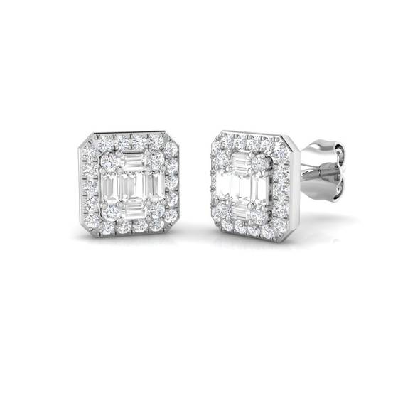 0.52ct SI2/G Baguette cut Diamond Designer Earrings in 9k White Gold