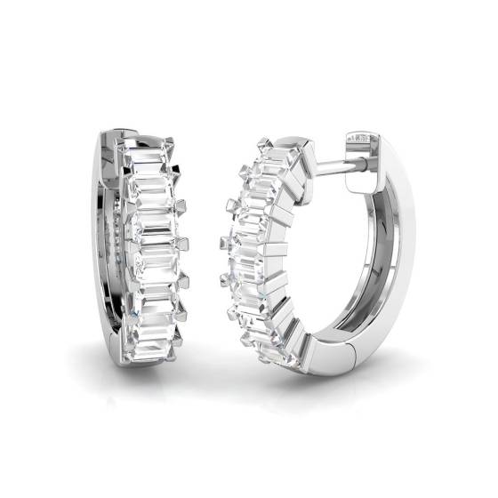 0.82ct SI2/G Baguette cut Diamond Hoop Earrings in 18k White Gold