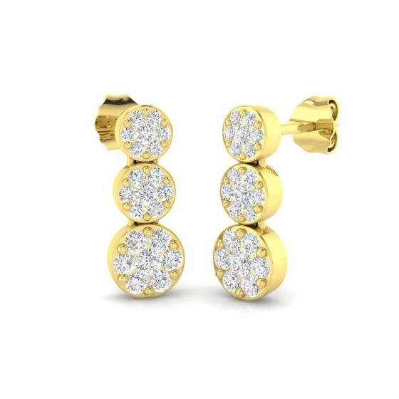 0.75ct I1/G Round cut Diamond Drop Earrings in 9k Yellow Gold